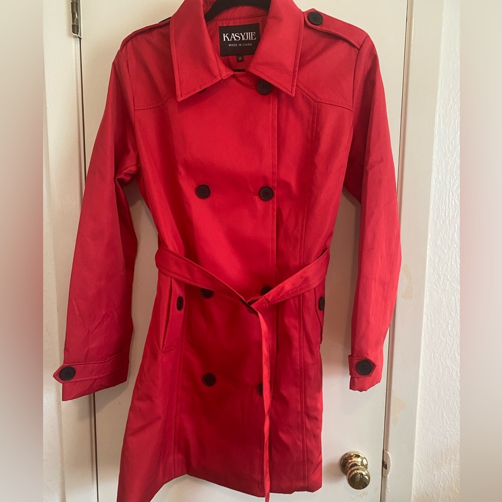 Kasyjie Red Button Down Trench Coat With Matching… - image 1